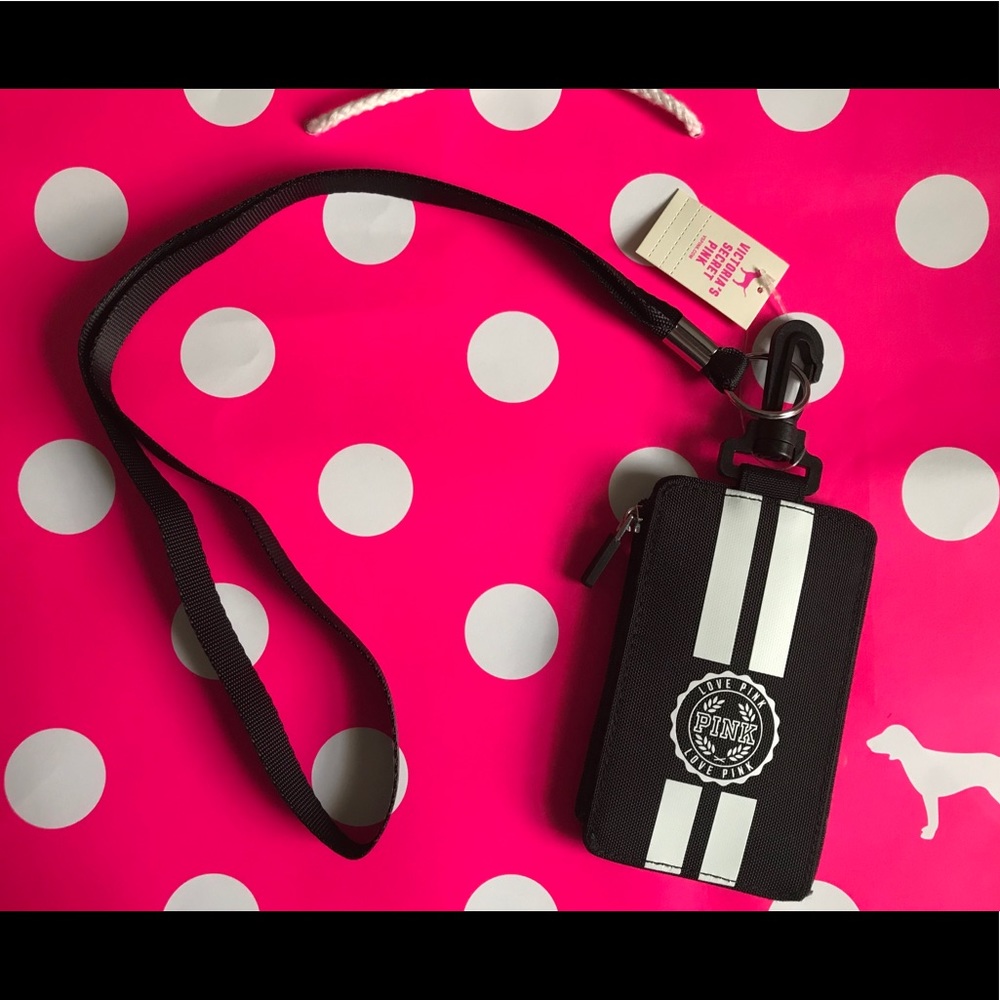 NWT💕VS PINK BLACK & WHITE LOGO LANYARD ID HOLDER - Picture 3 of 5